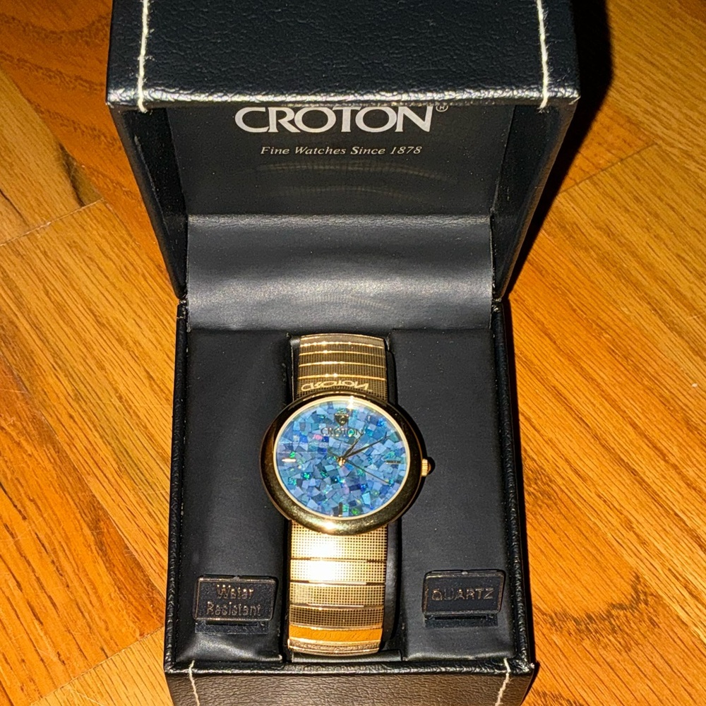 Croton Gold Tone Watch with Blue Mosaic Dial  CN307147